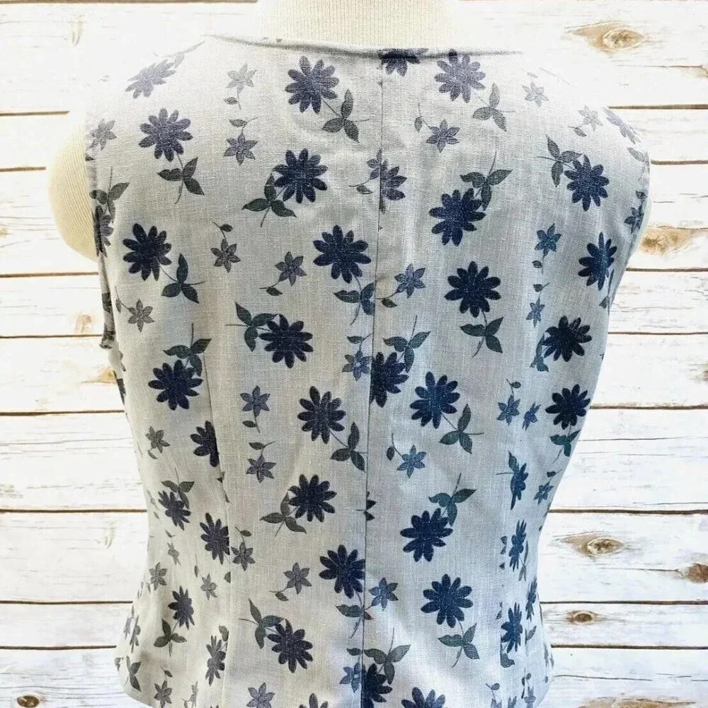 Women Sleeveless Pullover Boat Neck Gray Zip-Up on Back Floral Shirt Size 42 (S) - Picture 4 of 8